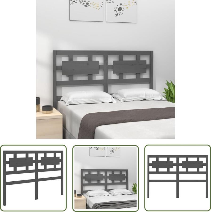 The Living Store Hoofdbord 165 5x4x100 cm massief grenenhout grijs Houten Hoofdeinde Hoofdboard Slaapkamers Bedroom Decor Massief Hout