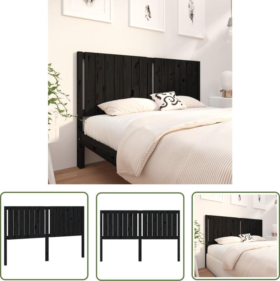 The Living Store Hoofdbord 165 5x4x100 cm massief grenenhout zwart Houten Hoofdeinde Hoofdboard Beddecoratie Slaapkamerstijl Rustieke Meubels