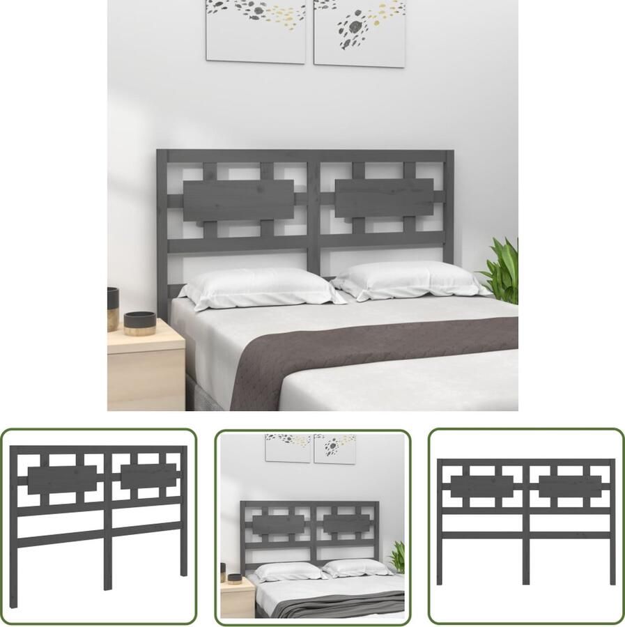 The Living Store Hoofdbord 205 5x4x100 cm massief grenenhout grijs Houten Hoofdeinde Hoofdboard Beddecoratie Slaapkamerstijl Rustiek Meubilair