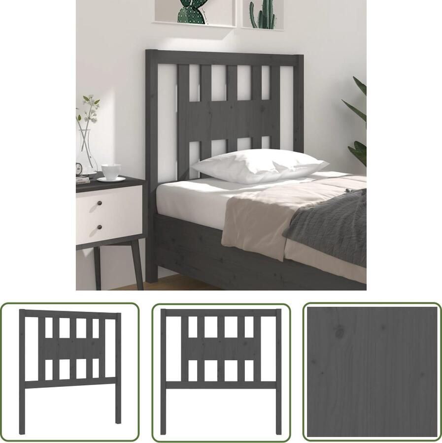 The Living Store Hoofdbord 96x4x100 cm massief grenenhout grijs Houten Hoofdeinde Hoofdboard Grieze Hoofdboard Landelijke Woonstijl Bedroom Decor