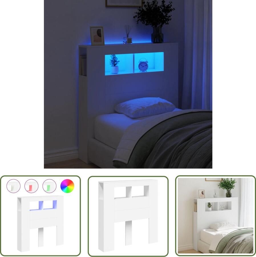 The Living Store Hoofdeinde met LED 100x18 5x103 5 cm bewerkt hout LED Hoofdbord Hoofdboard Led Rgb Verlichting Houten Hoofdbord Bedroom Furniture