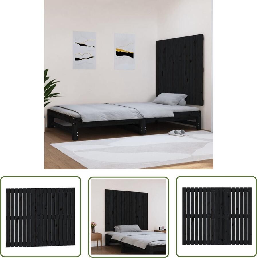 The Living Store Wandhoofdbord Wandmontage Houten 108 x 3 x 90 cm Massief Grenenhout Zwart Wandhoofdbord Hoofdboard Houten Hoofdbord Zwarte Hoofdbord Grenenhout