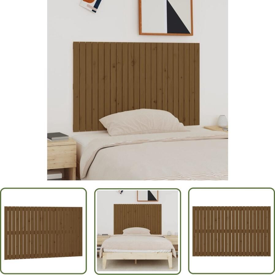 The Living Store Wandhoofdbord 140x3x90 cm massief grenenhout honingbruin Wandhoofdbord Hoofdboard Houten Hoofdbord Grenenhout Bruine Hoofdbord