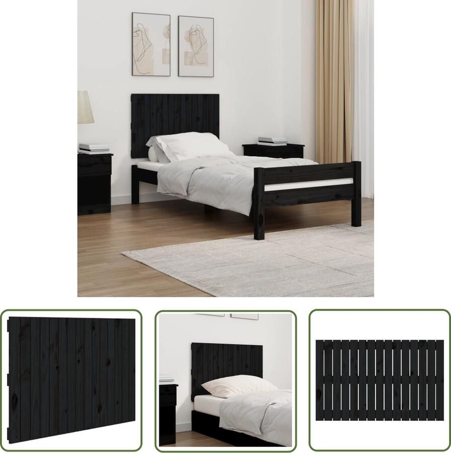 The Living Store Houten wandhoofdbord Wandmontage 95.5 x 3 x 60 cm (L x B x H) Massief grenenhout Wandhoofdbord Hoofdboard Houten Hoofdbord Grenenhout Zwarte Hoofdbord