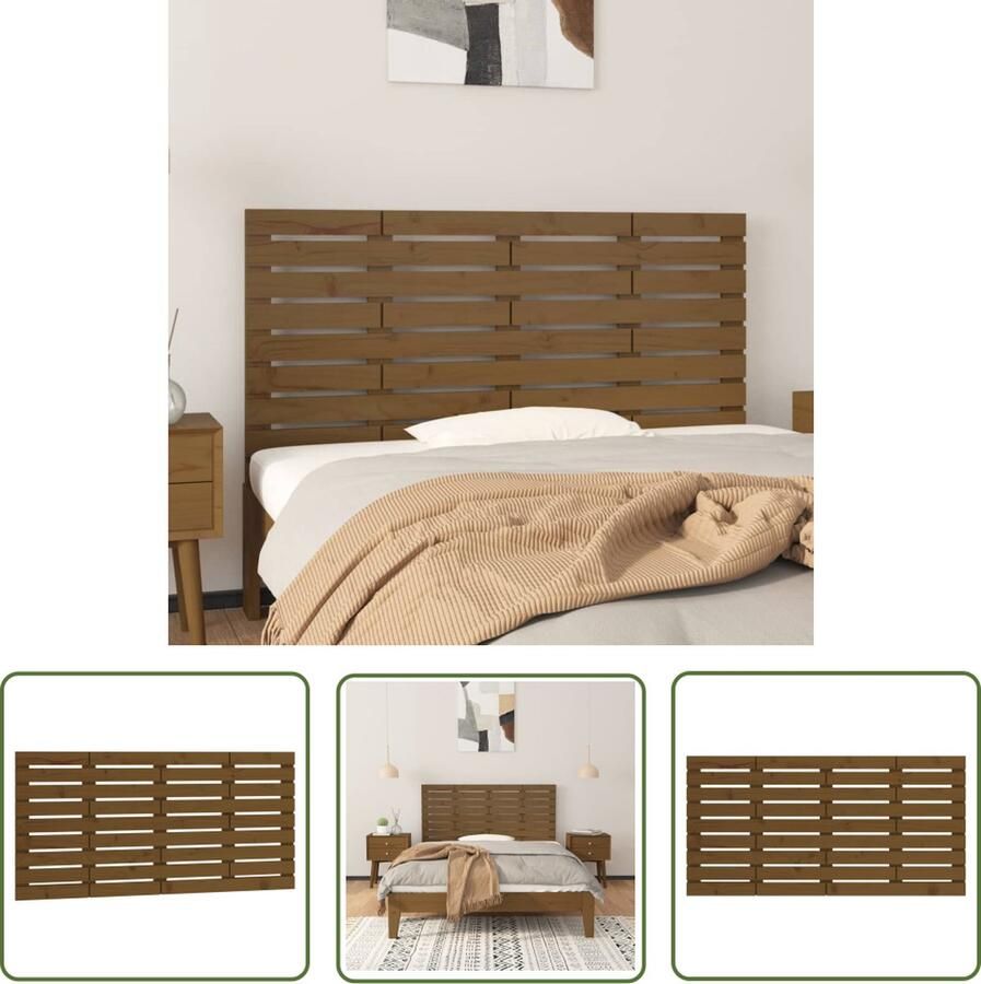 The Living Store Hoofdbord wandmontage 126x3x63 cm grenenhout honingbruin Wandhoofdbord Hoofdboard Klassieke Stijl Hout Grenenhout