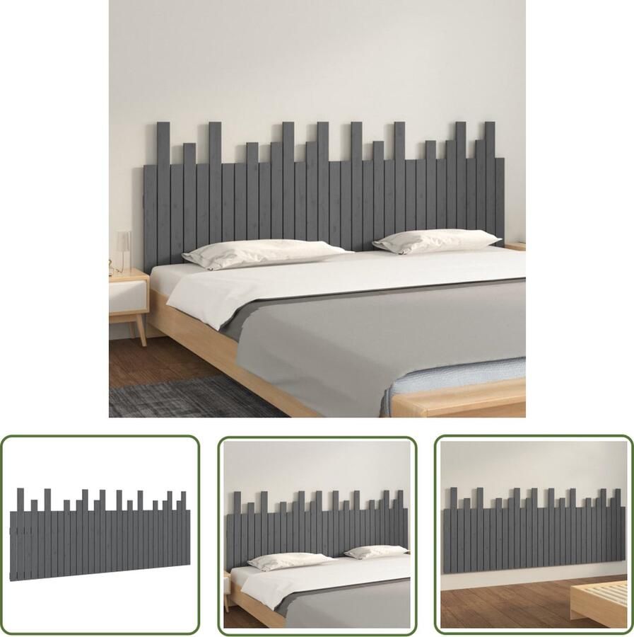 The Living Store Hoofdbord wandmontage 204x3x80 cm massief grenenhout grijs Wandhoofdbord Hoofdboard Grenenhout Hout Grijs