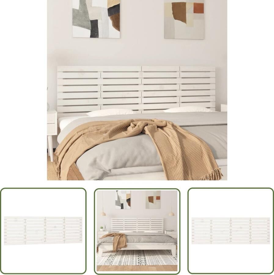 The Living Store Hoofdbord wandmontage 206x3x63 cm massief grenenhout wit Wandhoofdbord Hoofdboard Klassieke Stijl Grenenhout Hout