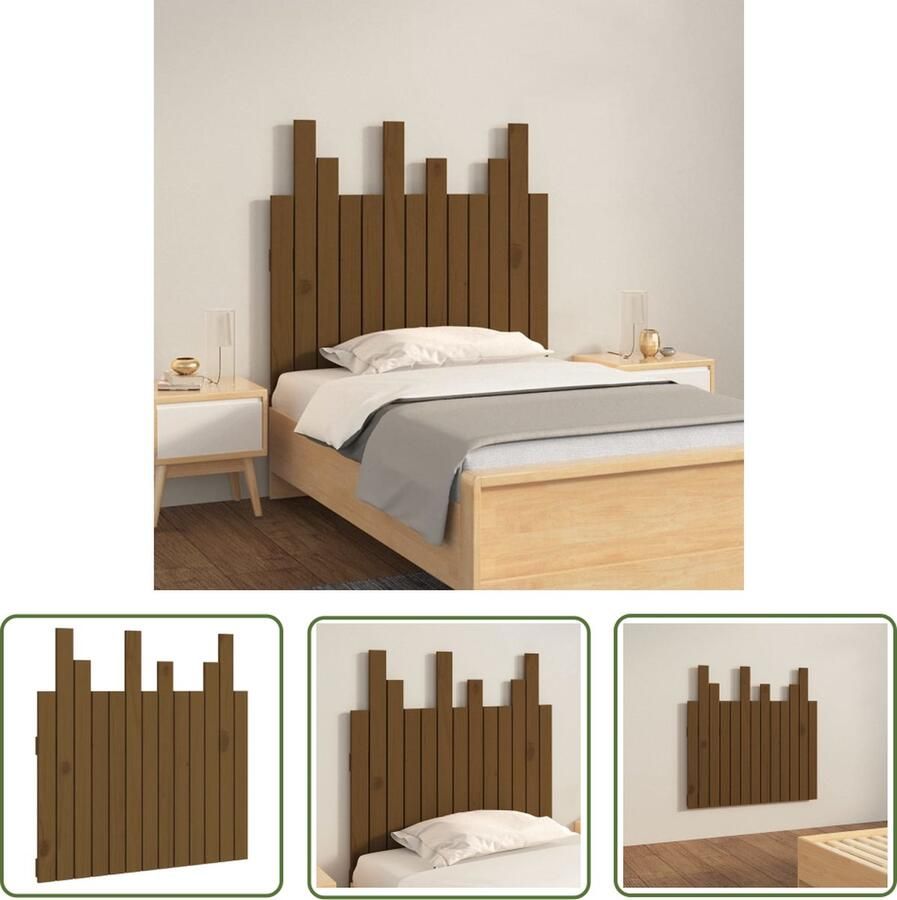 The Living Store Hoofdbord wandmontage 82 5x3x80 cm grenenhout honingbruin Wandhoofdbord Hoofdboard Grenenhout Hout Classic Design