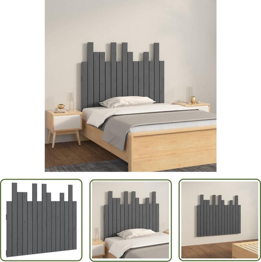The Living Store Hoofdbord wandmontage 95 5x3x80 cm massief grenenhout grijs Wandhoofdbord Hoofdboard Hout Grenenhout Grijs