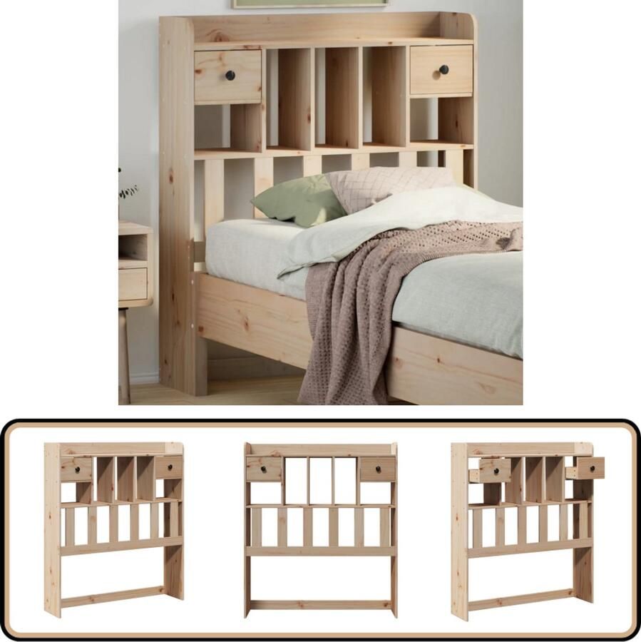 VidaXL Hoofdbord 100 cm Grenenhout Opbergruimte Hoofdbord Beddecoratie Hoofdkussen Opbergruimte Houten Hoofdbord