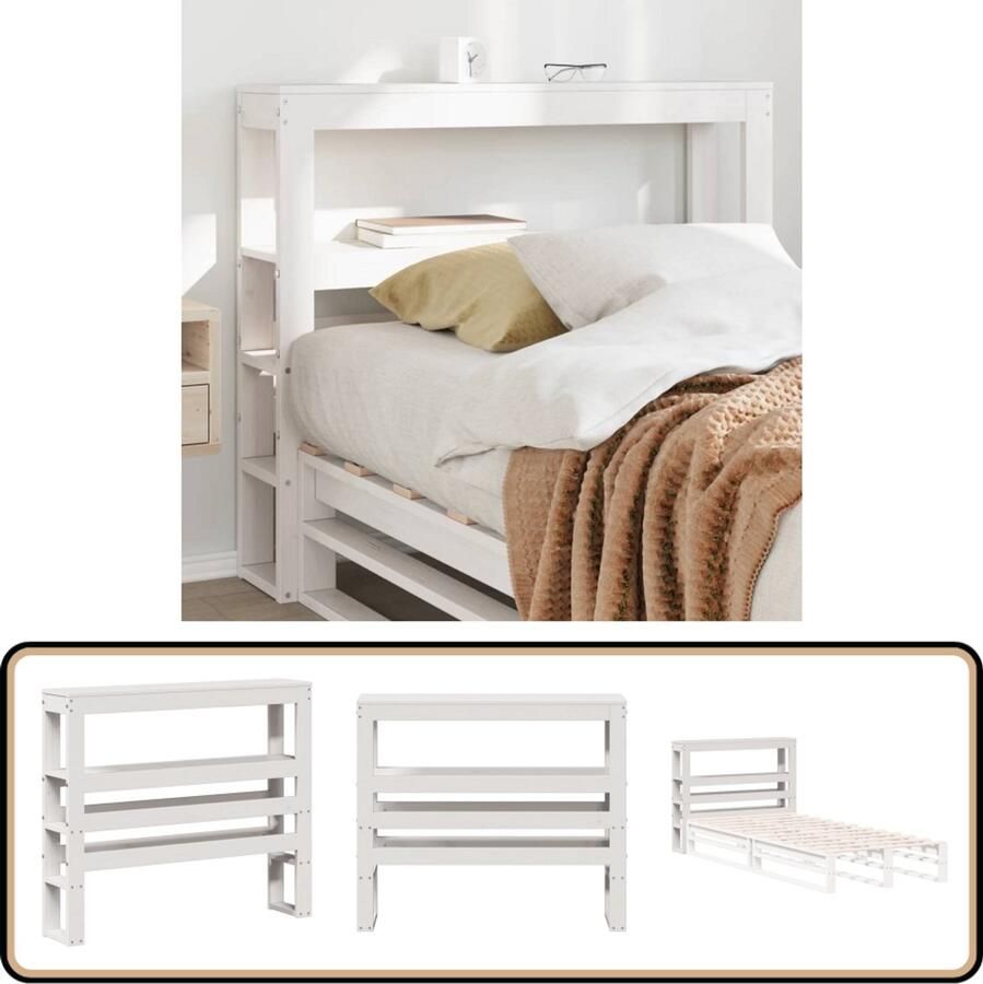 VidaXL Hoofdbord 100 cm met opbergruimte wit Hoofdbord Bedbank Houten Hoofdbord Massief Grenenhout Hoofdbord Met Opbergvakken Slaapkamervloer Modern Hoofdbord Wit Hoofdbord Design Hoofdbord