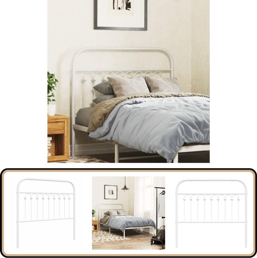 VidaXL Hoofdbord 100 cm metaal wit Hoofd Bord Hoofdborden Bed Frame Beddecoratie Staal Hoofdbord Wit Hoofdbord Moderne Hoofdbord Klassiek Hoofdbord Bedroom Decor Slaapkamer Meubels