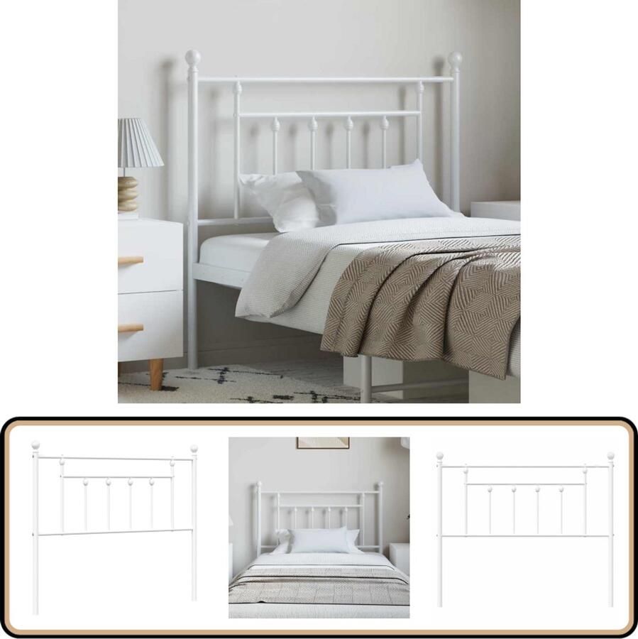 VidaXL Hoofdbord 100 cm Metaal Wit Hoofdbord Hoofddekens Bed Accessoires Slaapkamers Metalen Hoofdbord