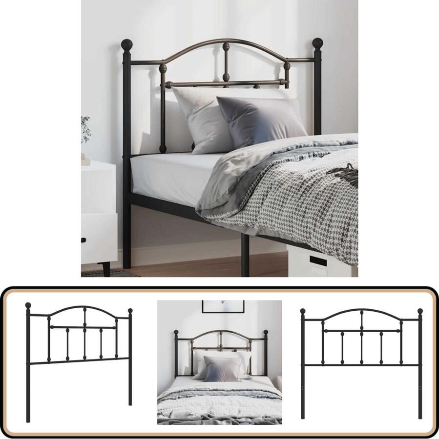 VidaXL Hoofdbord 100 cm Metaal Zwart Hoofdbord Hoofdbekleding Beddecoratie Slaapkamers Klassiek Design Staal Zwart Modern