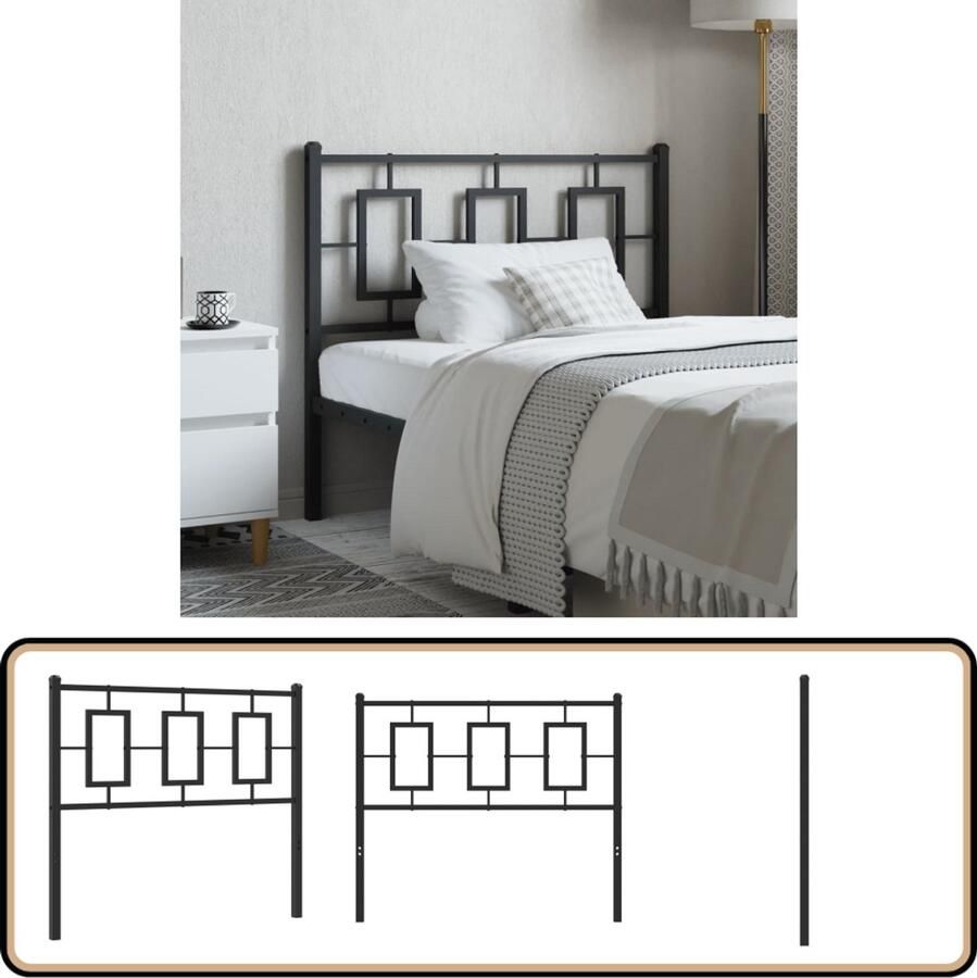 VidaXL Hoofdbord 100 cm Metaal Zwart Hoofdbord Hoofdbekleding Metalen Hoofdbord Zwarte Hoofdbord Bed
