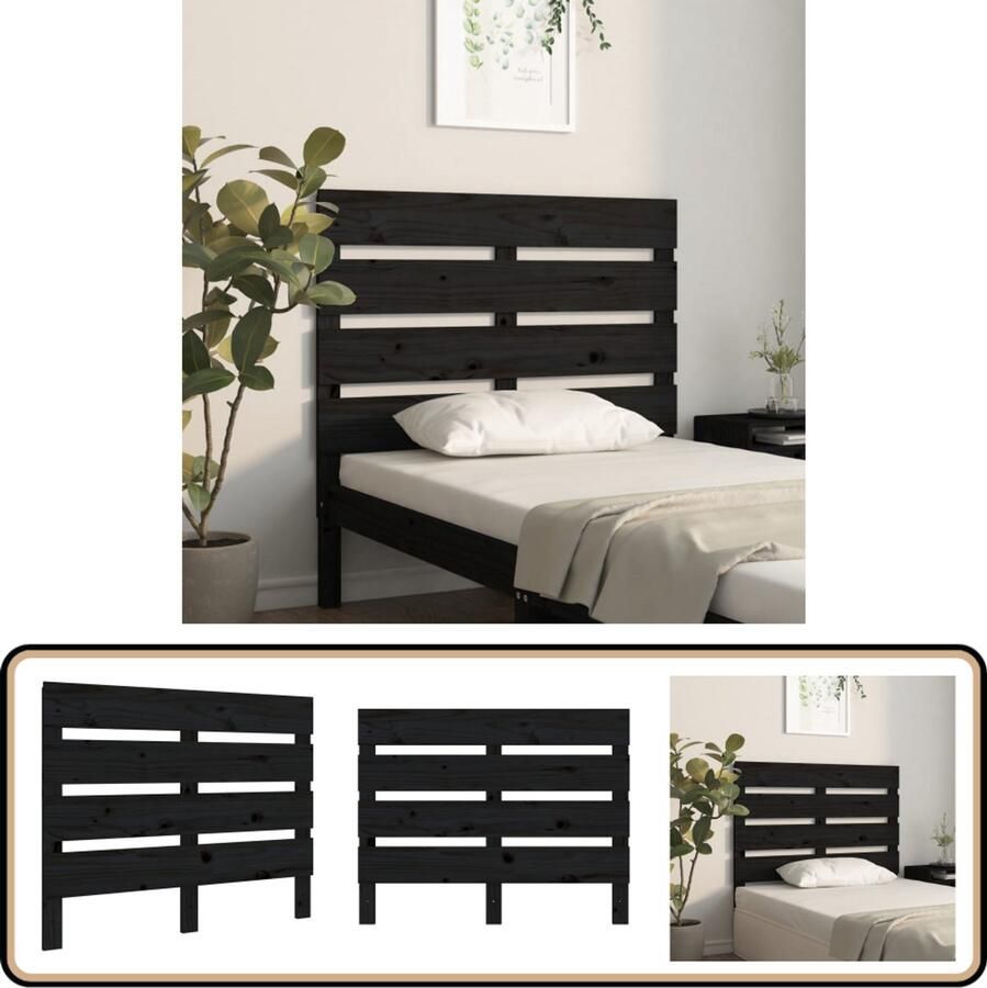 VidaXL Hoofdbord 100x3x80 cm Massief Grenenhout Zwart Hoofd Bord Hoofdeinde Bed Frame Houten Hoofdbord Grenenhout Zwarte Hoofdbord Slaap Accessoires Bedroom Decor