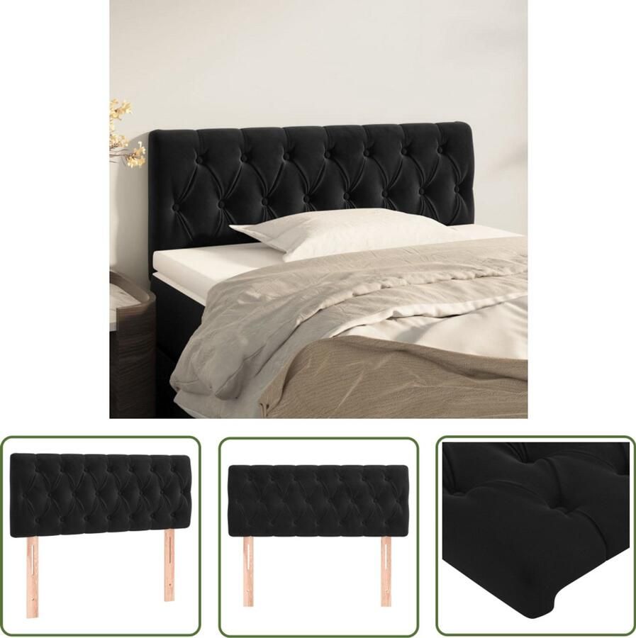 VidaXL Hoofdbord 100x7x78 88 cm Fluweel Zwart Klassieke Hoofdbord Zwart Velvet Hoofdbord Beddecoratie Slaapcomfort Ergonomisch Hoofdbord - Foto 2