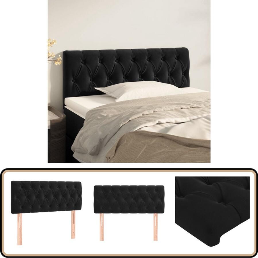 VidaXL Hoofdbord 100x7x78 88 cm Fluweel Zwart Klassieke Hoofdbord Zwart Velvet Hoofdbord Beddecoratie Slaapcomfort Ergonomisch Hoofdbord