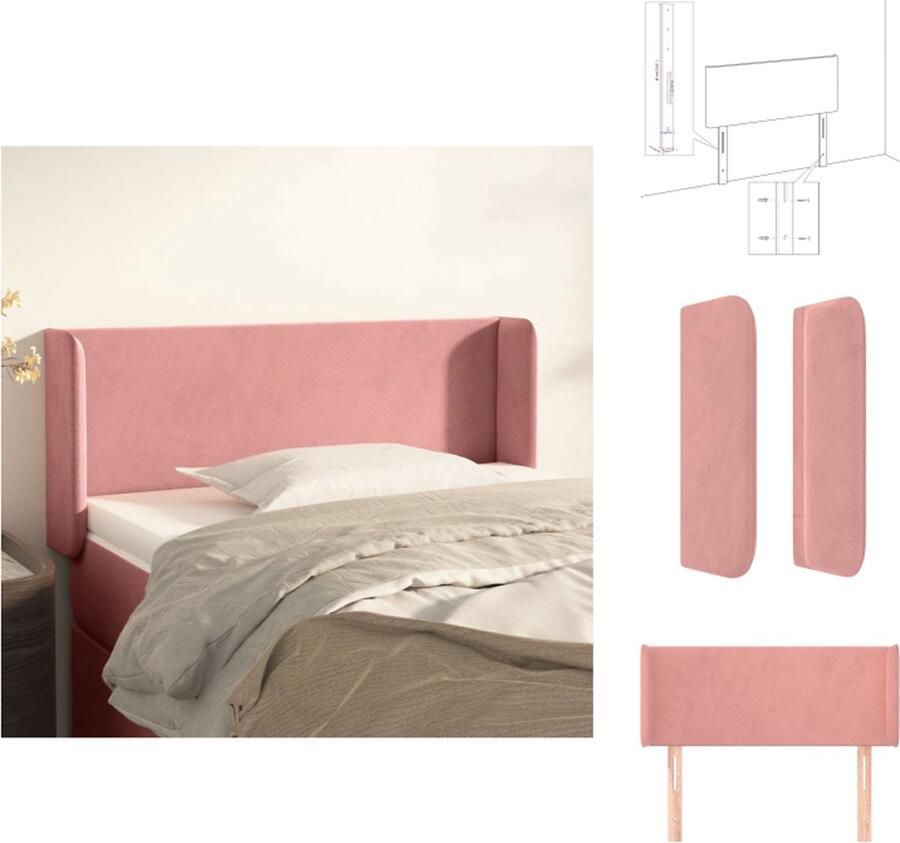 VidaXL Hoofdeind Flori Hoofdborden 103 x 16 x 78 88 cm Fluweel Roze verstelbare hoogte stevige poten comfortabele ondersteuning Bedonderdeel - Foto 2
