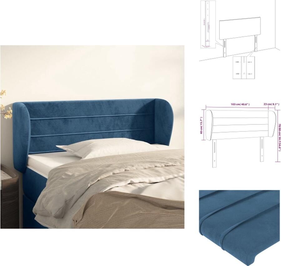 VidaXL Klassiek Hoofdbord Donkerblauw 103x23x78 88 cm Fluweel van 100% polyester Stevige houten poten Verstelbare hoogte Bedonderdeel - Foto 2