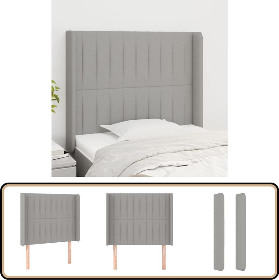 VidaXL Hoofdbord 103x16x118 128 cm Lichtgrijs Stof Hoofd Bord Beddengoed Hoofdkussen Slaap Accessoires Kamer Decoratie Interieur Styling