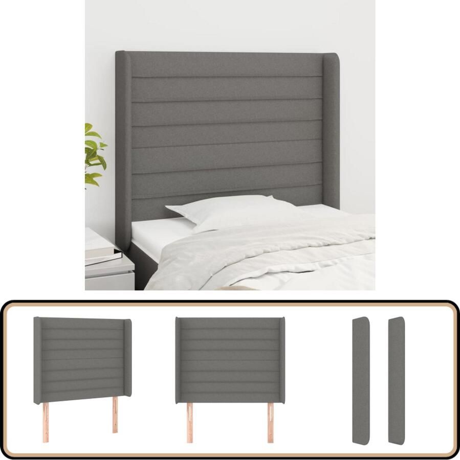 VidaXL Hoofdbord 103x16x118 128 cm Stof Donkergrijs Hoofd Bord Hoofdkussen Beddecoratie Slaapkamers Donkere Kleuren Grijs Stoffen Hoofdborden