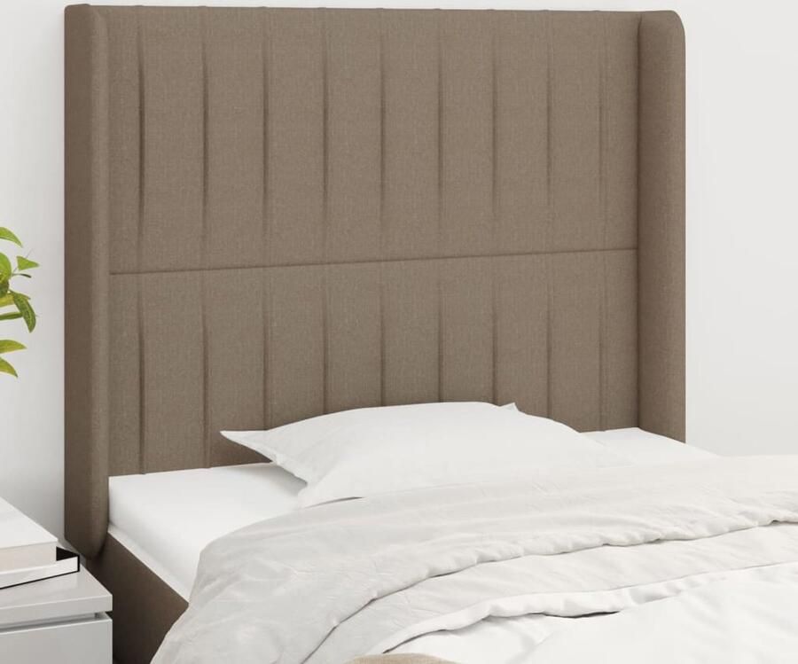 VidaXL Hoofdbord met randen Stof Taupe Hoofd Bord Hoofdkussen Beddecoratie Stoffen Headboard Klassiek Hoofdbord Beige Hoofdbord Taupertinten - Foto 2