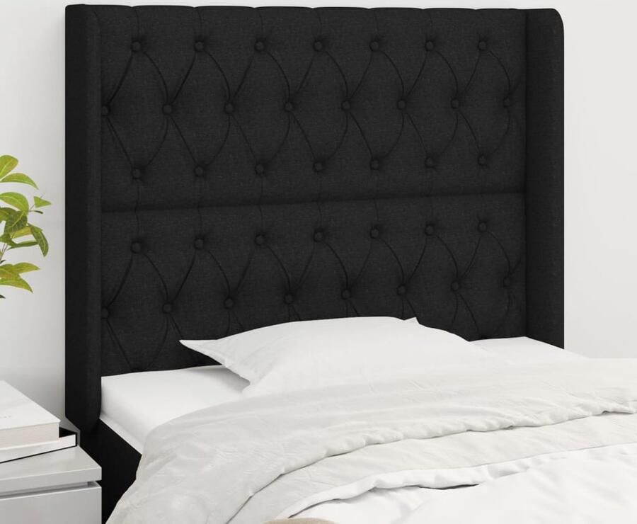 VidaXL Hoofdbord 103x16x118 128 cm Zwart Stof Hoofd Bord Hoofdeinde Beddecoratie Slaapkamers Zwarte Meubels Stoffen Hoofdborden Comfortabele Hoofdborden - Foto 2