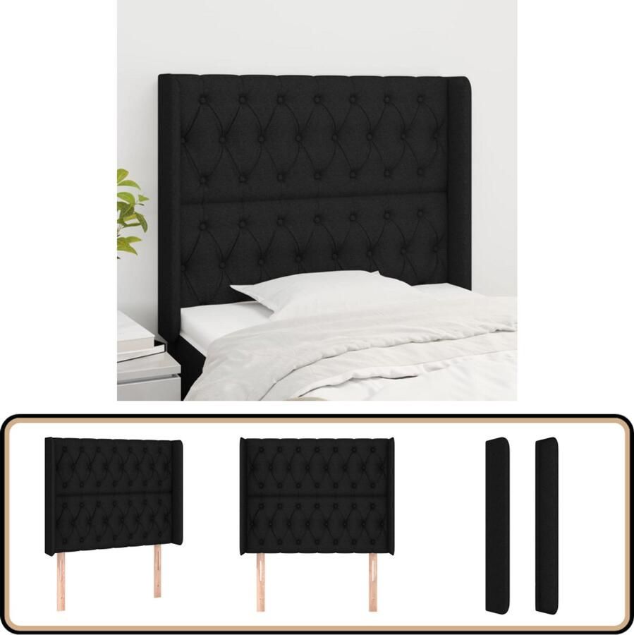 VidaXL Hoofdbord 103x16x118 128 cm Zwart Stof Hoofd Bord Hoofdeinde Beddecoratie Slaapkamers Zwarte Meubels Stoffen Hoofdborden Comfortabele Hoofdborden