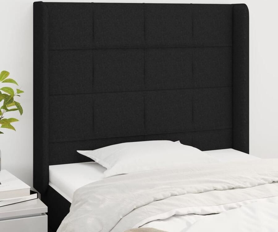 VidaXL Hoofdbord 103x16x118 128 cm Zwart Stof Klassieke Hoofdbord Zwart Bed Accessoires Stoffen Hoofdbord Comfortabele Hoofdbord Verhogen Bed Decoratief Hoofdbord - Foto 2