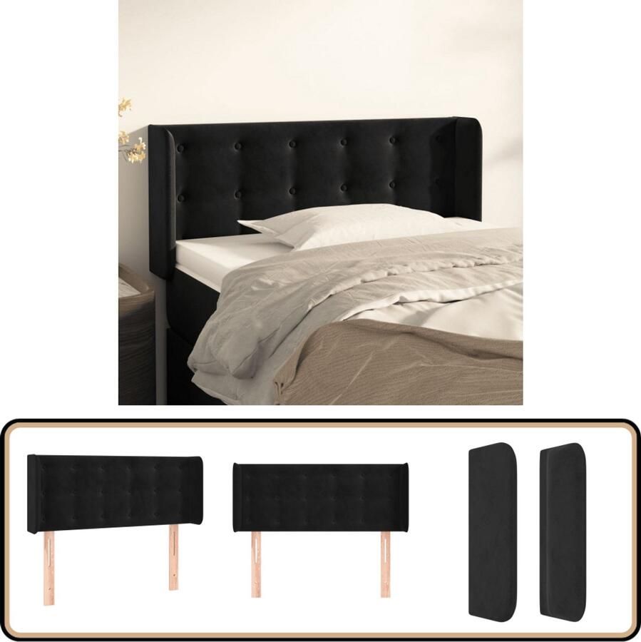 VidaXL Hoofdbord 103x16x78 88 cm Fluweel Zwart Hoofd Bord Hoofdkussen Beddecoratie Slaap Accessoires Zwarte Kamer