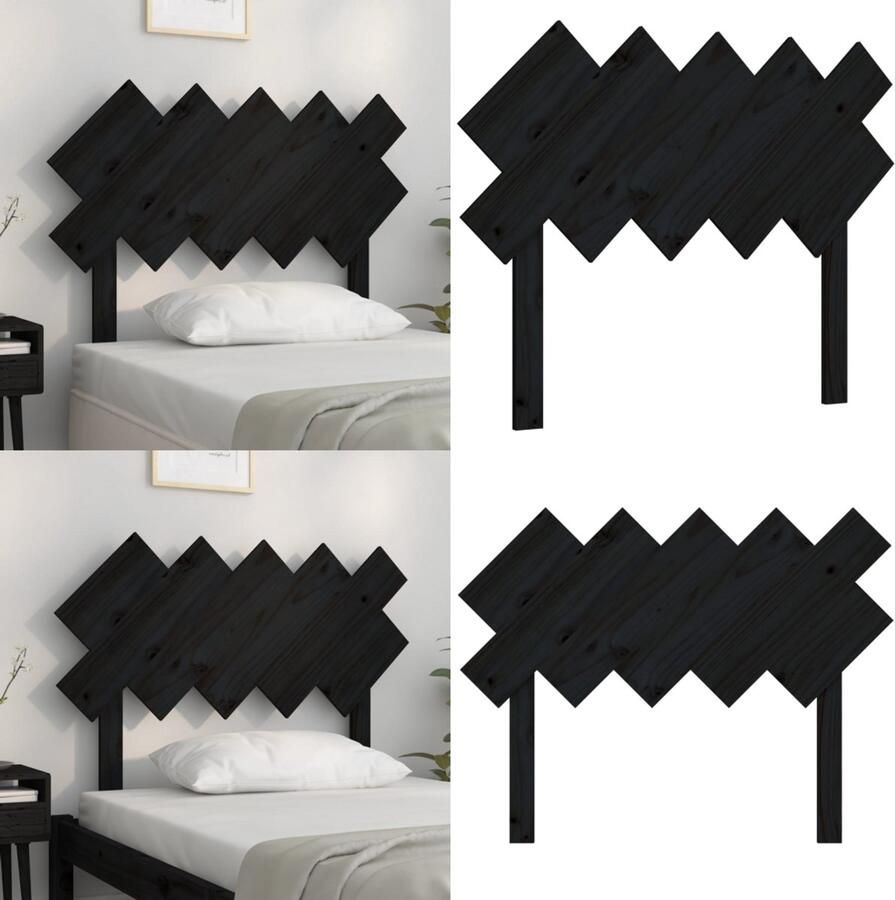 VidaXL Hoofdbord 104x3x80-5 cm massief grenenhout zwart Hoofdbord Hoofdborden Hoofdeinde Houten Hoofdbord