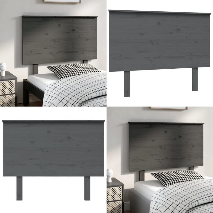 VidaXL Hoofdbord 104x6x82-5 cm massief grenenhout grijs Hoofdbord Hoofdborden Hoofdeinde Houten Hoofdbord