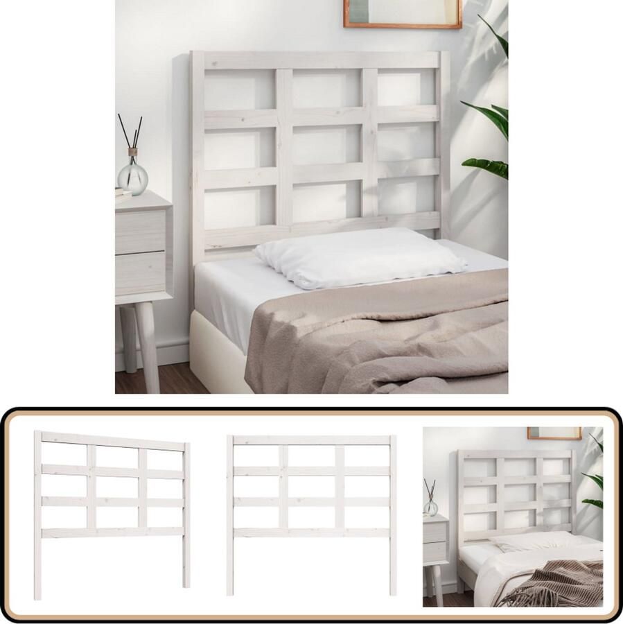 VidaXL Hoofdbord 105 5x4x100 cm Grenenhout Wit Houten Hoofdbord Massief Grenenhout Witte Hoofdbord Met Plank Hoofdkussen Houder
