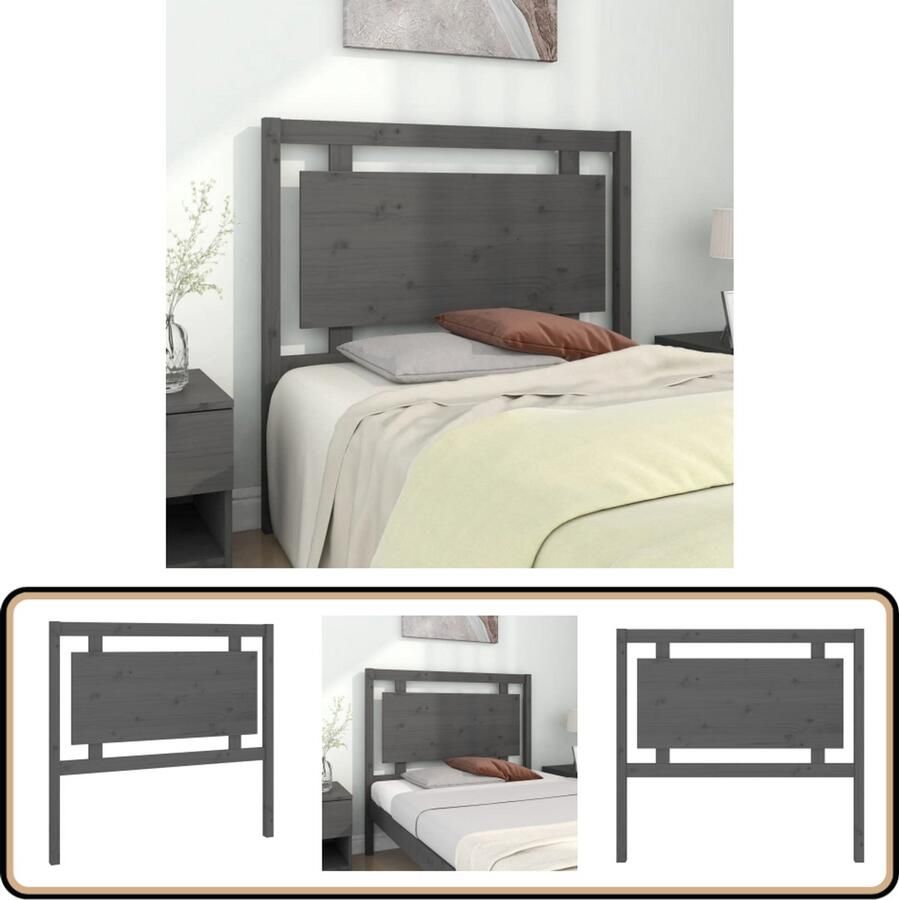 VidaXL Hoofdbord 105 5x4x100 cm Massief Grenenhout Grijs Hoofdboard Hoofdeinde Houten Hoofdbord Beddecoratie Slaapkamer Decoratie