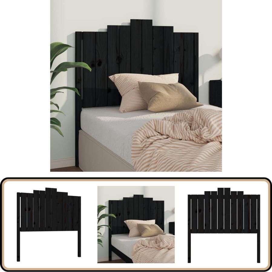 VidaXL Hoofdbord 106x110 cm Massief Grenenhout Zwart Hoofdboard Hoofdeinde Houten Hoofdbord Massief Hout Zwarte Hoofdbord