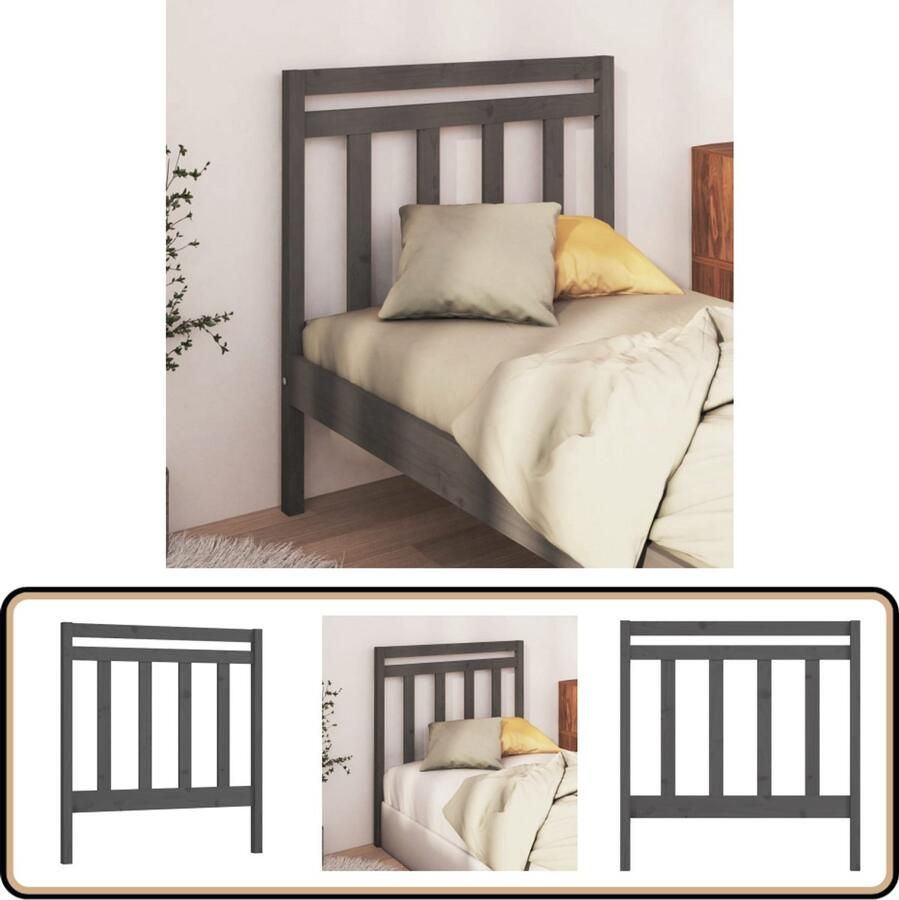 VidaXL Hoofdbord 106x4x100 cm Massief Grenenhout Grijs Hoofd Bord Hoofdeinde Beddecoratie Grenenhout Meubels Grijze Kamer Accessoires