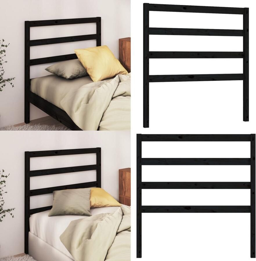 VidaXL Hoofdbord 81x4x100 cm massief grenenhout zwart Hoofdbord Hoofdborden Hoofdeinde Houten Hoofdbord - Foto 3