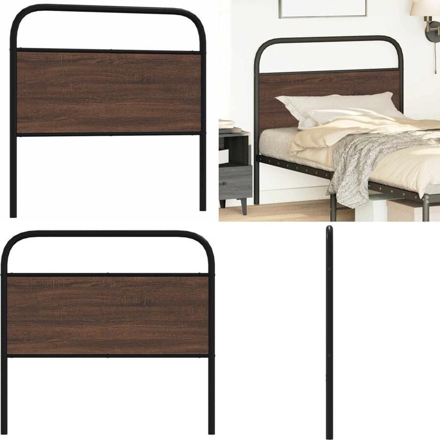 VidaXL Hoofdbord 107 cm bewerkt hout en staal bruin eikenkleurig Hoofdbord Hoofdborden Bed Hoofdbord Bedhoofdbord