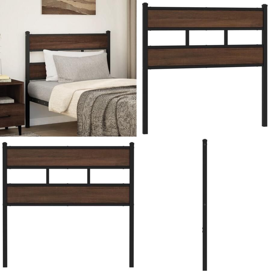 VidaXL Hoofdbord 107 cm bewerkt hout en staal bruin eikenkleurig Hoofdbord Hoofdborden Bed Hoofdbord Bedhoofdbord
