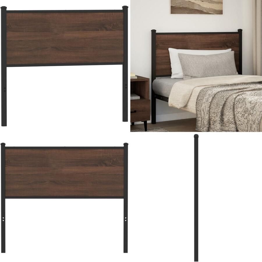 VidaXL Hoofdbord 107 cm bewerkt hout en staal bruin eikenkleurig Hoofdbord Hoofdborden Bedhoofdbord Hoofdbord Bed