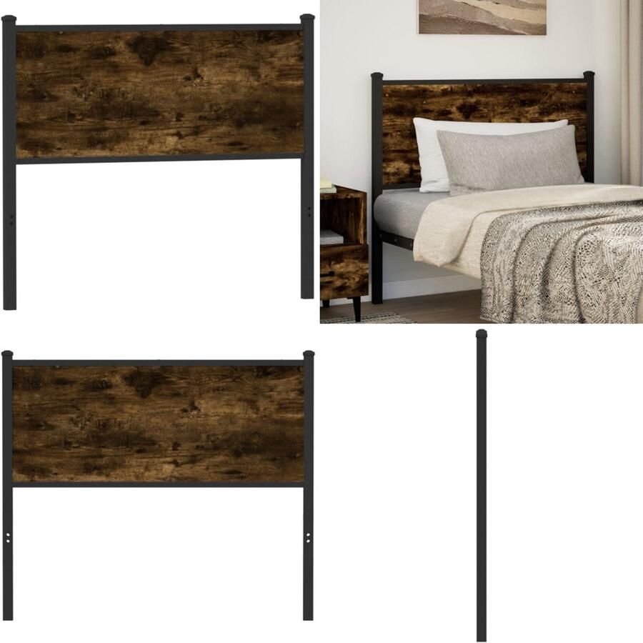 VidaXL Hoofdbord 107 cm bewerkt hout en staal gerookt eikenkleurig Hoofdbord Hoofdborden Bedhoofdbord Hoofdbord Bed