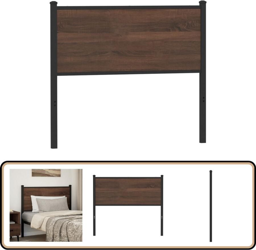 VidaXL Hoofdbord 107 cm Bewerkt hout en staal Hoofd Bord Hoofdbord Beddecoratie Houten Hoofdbord Metaalhoofdbord