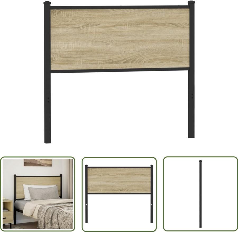 The Living Store Hoofdbord 107 cm bewerkt hout en staal sonoma eikenkleurig Hoofdbord Houten Hoofdbord Bruine Hoofdbord 107cm Bedroom Decoratie