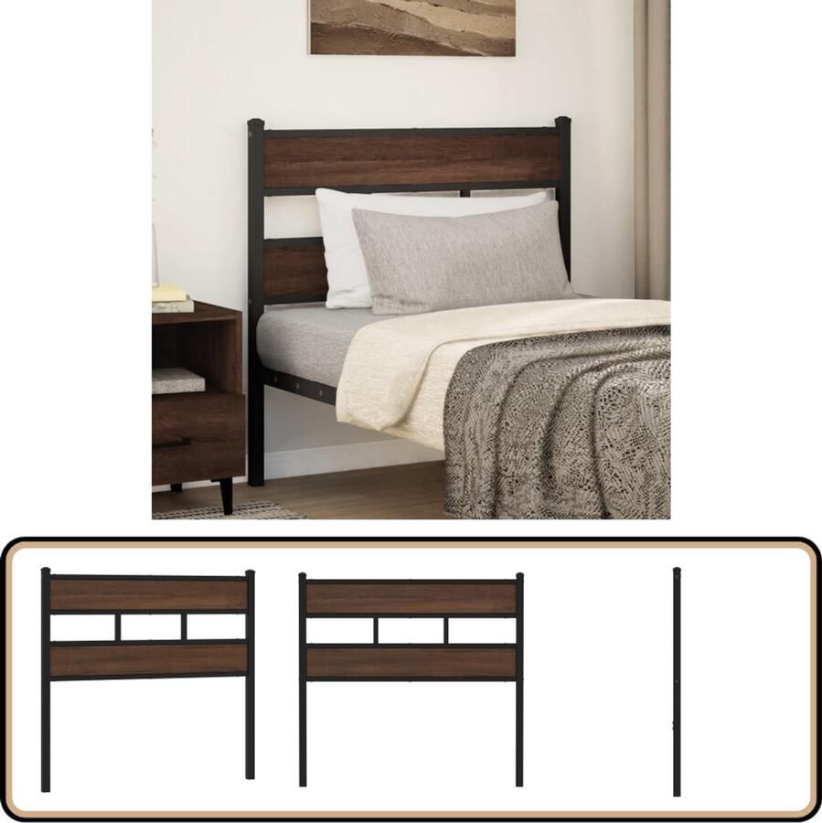 VidaXL Hoofdbord 107 cm Bruin Eiken Staal & Hout Hoofd Bord Bed Frame Houten Hoofdbord Staal Hoofdbord Bruin Eiken