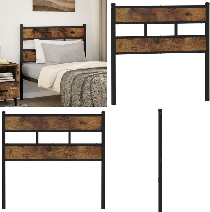 VidaXL Hoofdbord 107 cm ijzer en bewerkt hout gerookt eikenkleurig Hoofdbord Hoofdborden Bed Hoofdbord Bedhoofdbord