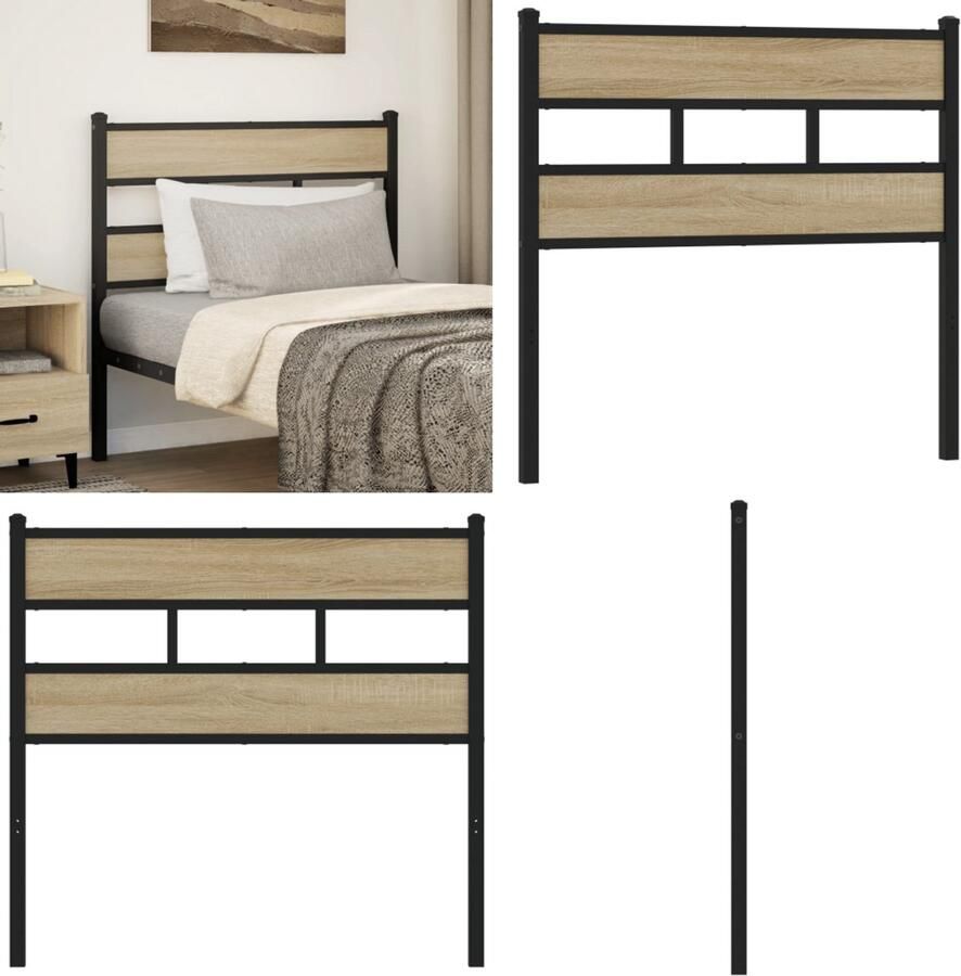 VidaXL Hoofdbord 107 cm ijzer en bewerkt hout sonoma eikenkleurig Hoofdbord Hoofdborden Bed Hoofdbord Bedhoofdbord