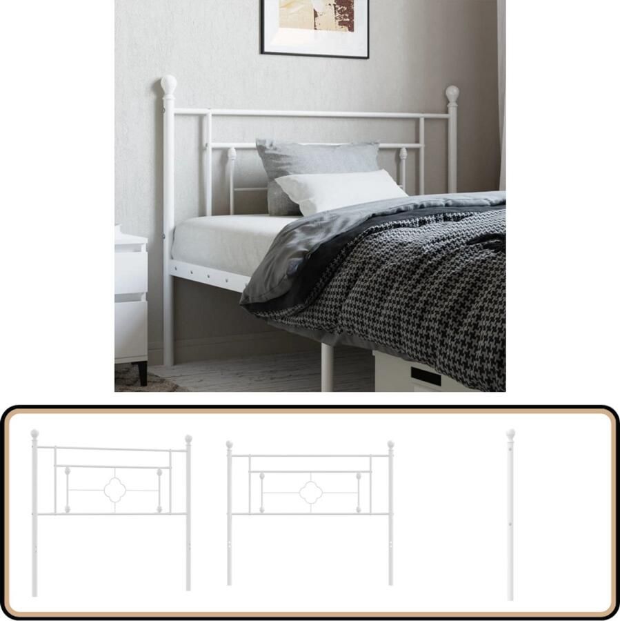 VidaXL Hoofdbord 107 cm Metaal Wit Hoofd Bord Beddecoratie Hoofdbord Staal Witte Hoofdbord Modern
