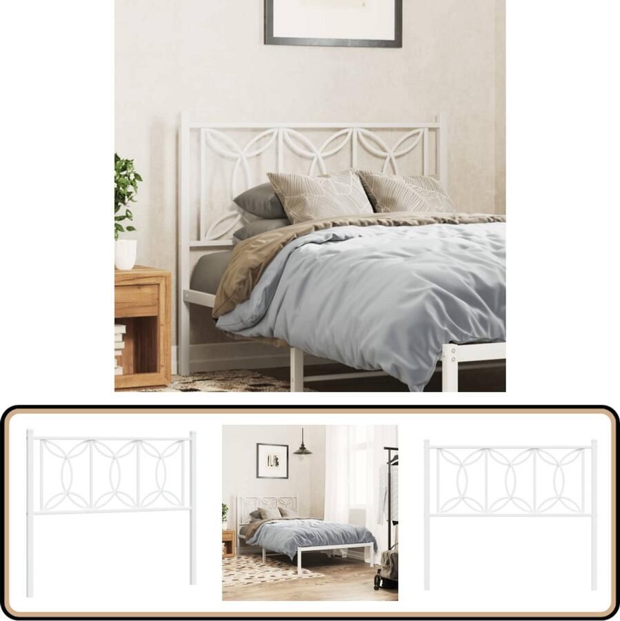 VidaXL Hoofdbord 107 cm Metaal Wit Hoofd Bord Hoofdbord Bed Frame Bed Slaap Kamer