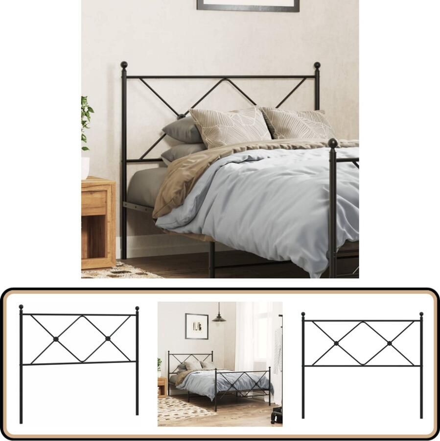 VidaXL Hoofdbord 107 cm Metaal Zwart Hoofd Bord Bedhoofdbord Staal Hoofdbord Zwarte Hoofdbord 107 Cm